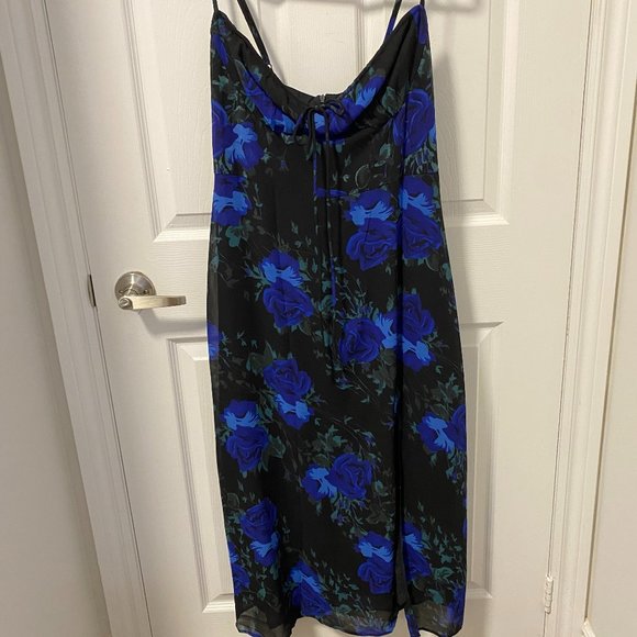 Navy Floral Midi Dress, Size M - Picture 2 of 5
